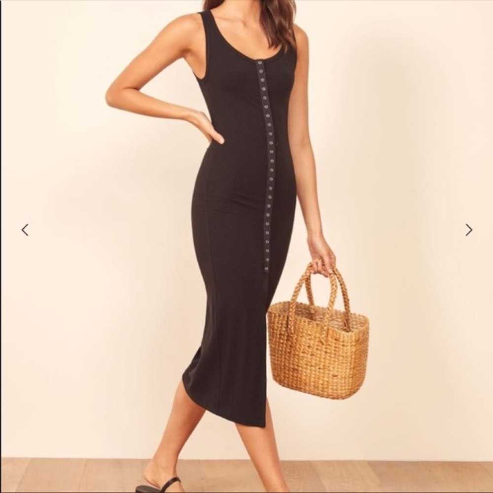 Reformation | Nassau Black Ribbed Tank Dress Sz M - Picture 1 of 8
